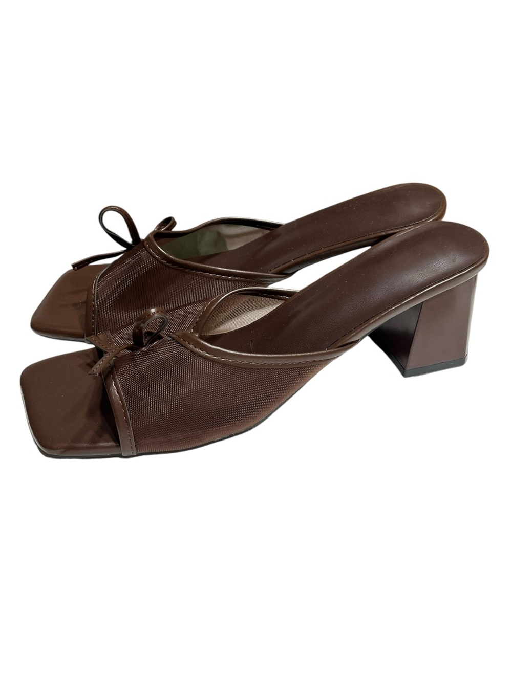 NWOT Brown Mesh Square Toe Mules w/Block Heels - Size 41/Size 10 - Picture 8 of 9
